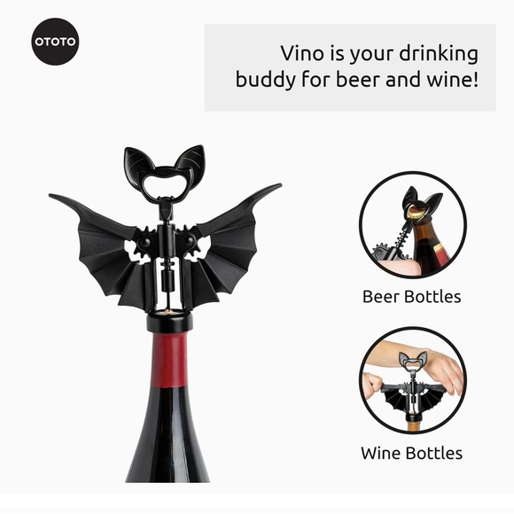 Bat Bottle Opener for Wine and bottles. 2-in-1 spooky corkscrew wine opener - Picture 3 of 10